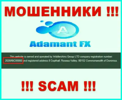 Регистрационный номер интернет-обманщиков AdamantFX, с которыми весьма опасно взаимодействовать - 2020/IBC00080
