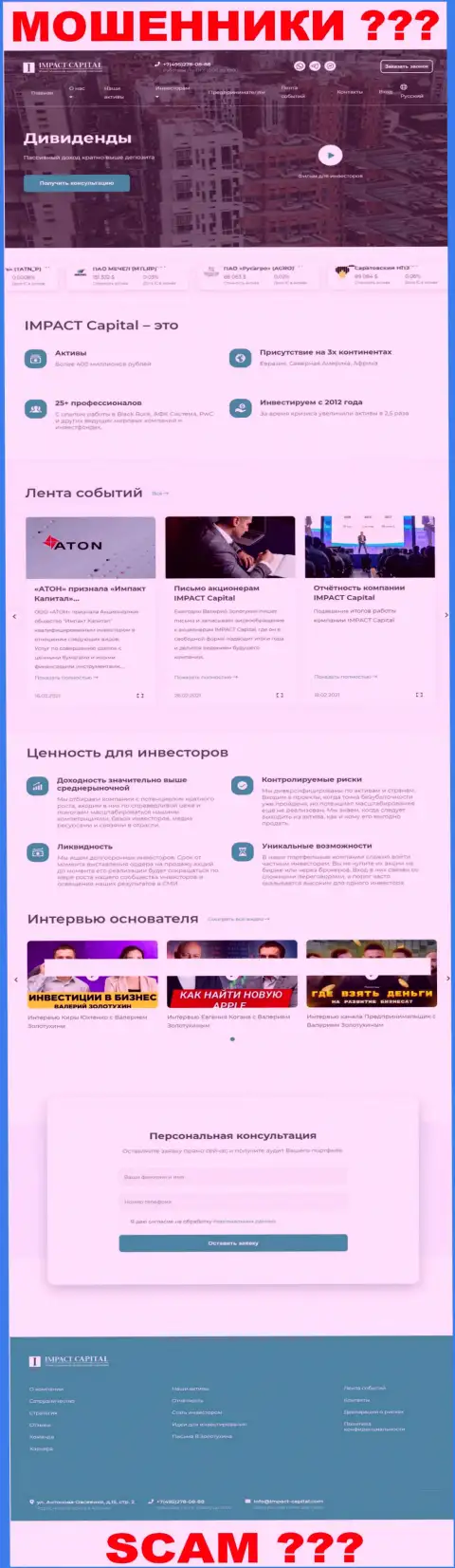 Главная страничка веб-портала организации ИмпактКапитал Ком