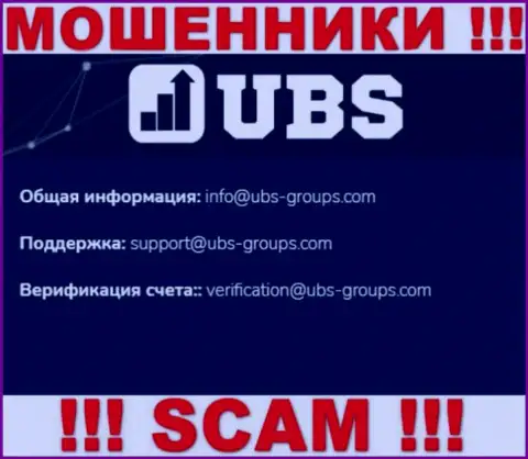 В контактных сведениях, на web-сайте мошенников UBS Groups, представлена именно эта почта