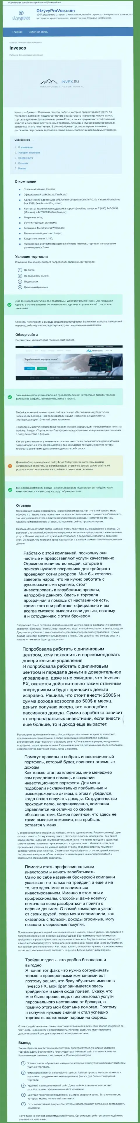 Онлайн-сервис OtzyvyProVse предоставил свое мнение о ФОРЕКС дилинговой организации Invesco Limited