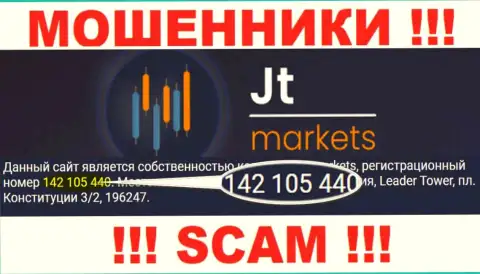 Будьте очень внимательны !!! Регистрационный номер JTMarkets Com - 142 105 440 может оказаться липовым