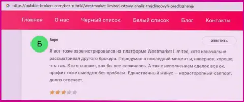 Сервис Bubble Brokers Com выложил материал о форекс дилере WestMarketLimited