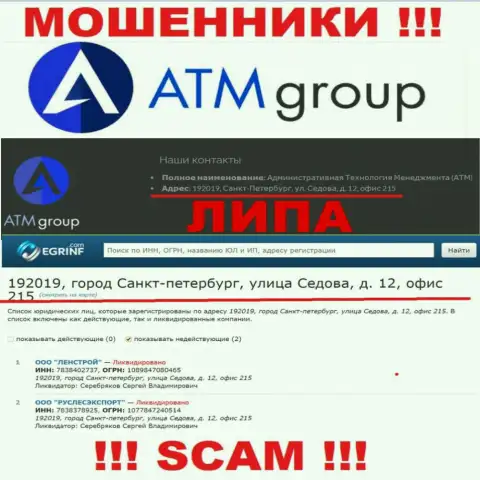 В интернет сети и на веб-сайте мошенников ATM Group нет реальной инфы о их официальном адресе регистрации