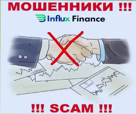 На сайте воров InFluxFinance нет ни слова о регуляторе компании