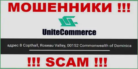 8 Copthall, Roseau Valley, 00152 Commonwealth of Dominica это оффшорный адрес Unite Commerce, предоставленный на сайте этих мошенников