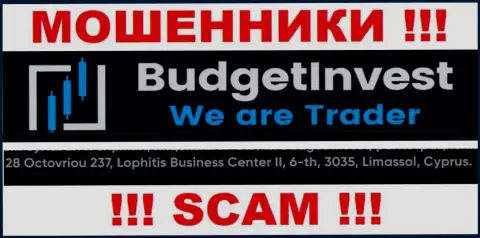 Не работайте с конторой Budget Invest - эти кидалы пустили корни в оффшоре по адресу: 8 Octovriou 237, Lophitis Business Center II, 6-th, 3035, Limassol, Cyprus