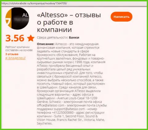 Данные о дилинговой конторе АлТессо на online сайте Otzivi O Rabote Ru